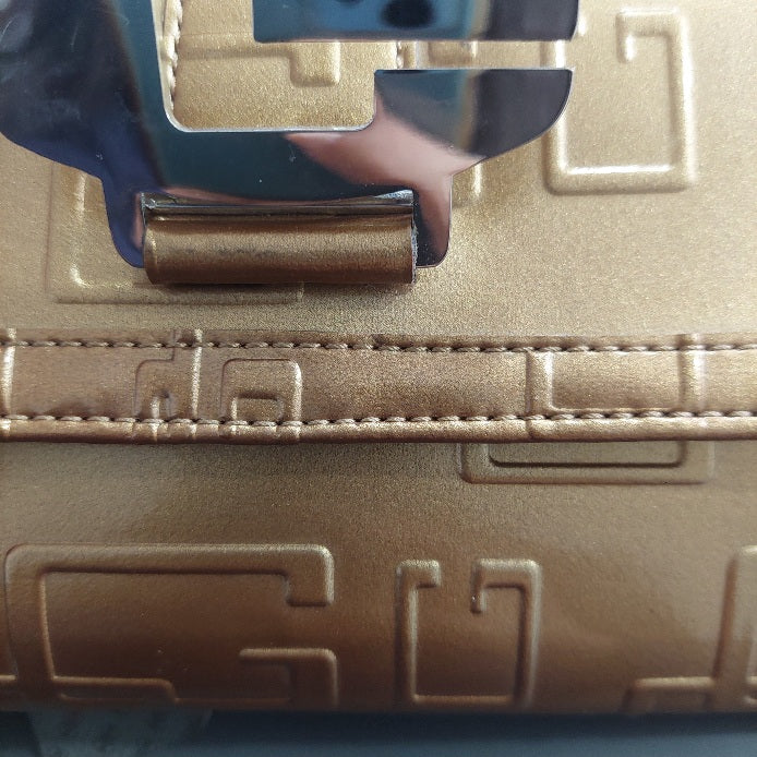 Guess Gold Patent Tri-Fold Monogram Wallet | Brand New |