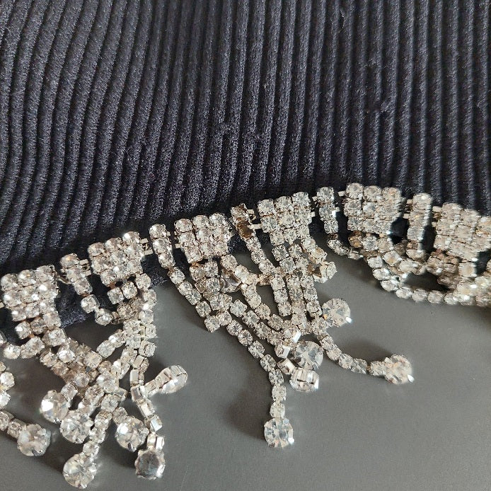 ZARA Black Ribbed Sleeveless Rhinestone Fringe Crop Top | Gently Used |