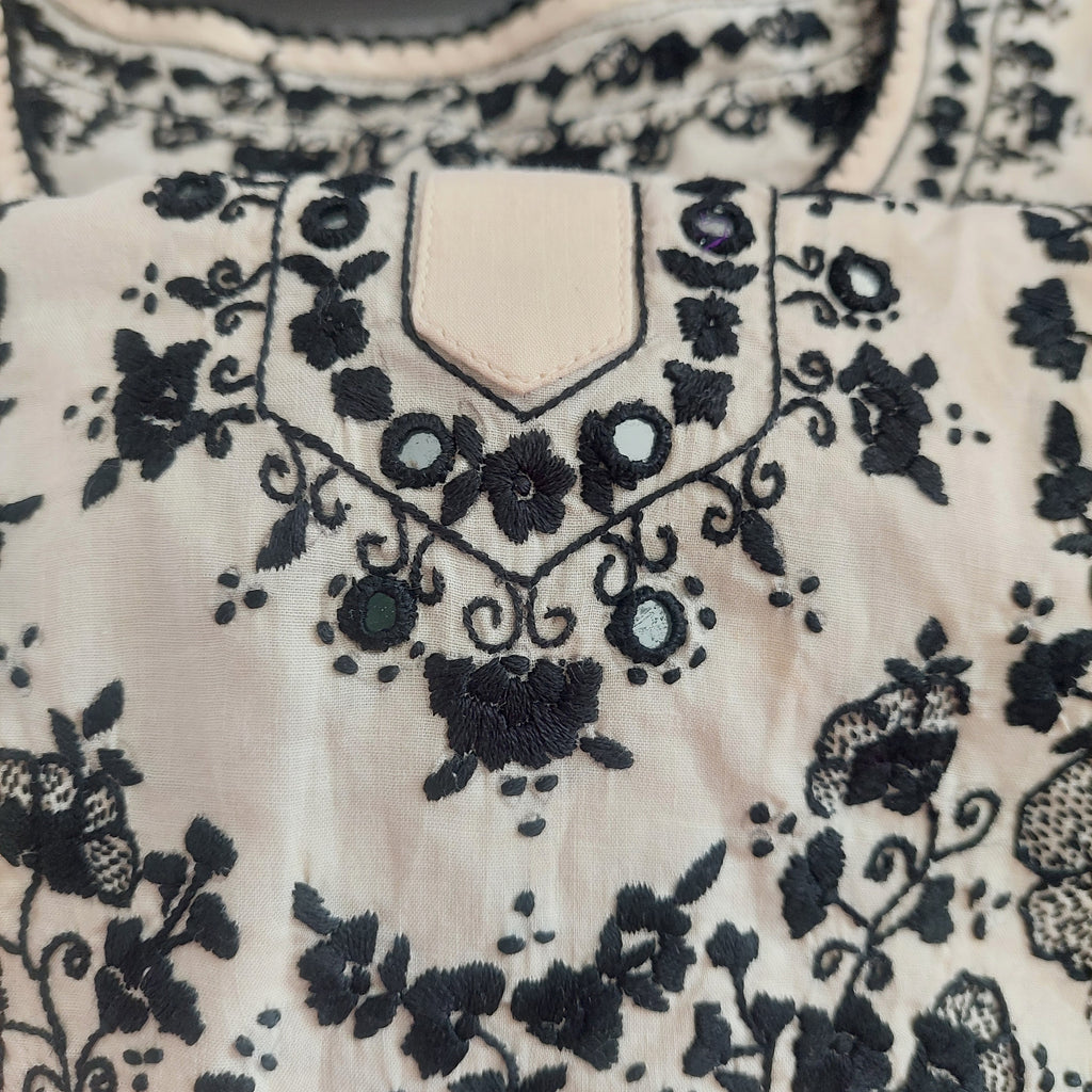 Princess & The Cake Cream & Black Embroidered Kurta  | Pre Loved |