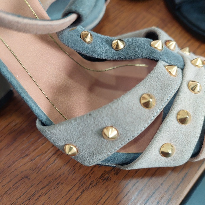 Gucci Multicolor Suede Studded Ankle Strap Sandals | Pre Loved |