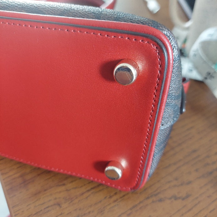 Coach Brown/Red Canvas & Leather Katy Signature Dome Satchel Bag | Pre Loved |