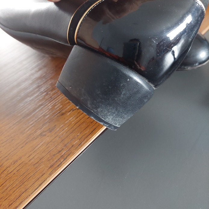 Salvatore Ferragamo Black Leather & patent Block Heels | Pre Loved |