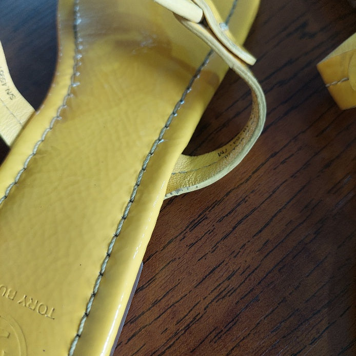 Tory Burch Yellow Patent Leather 'Miller' Sandals | Gently Used |