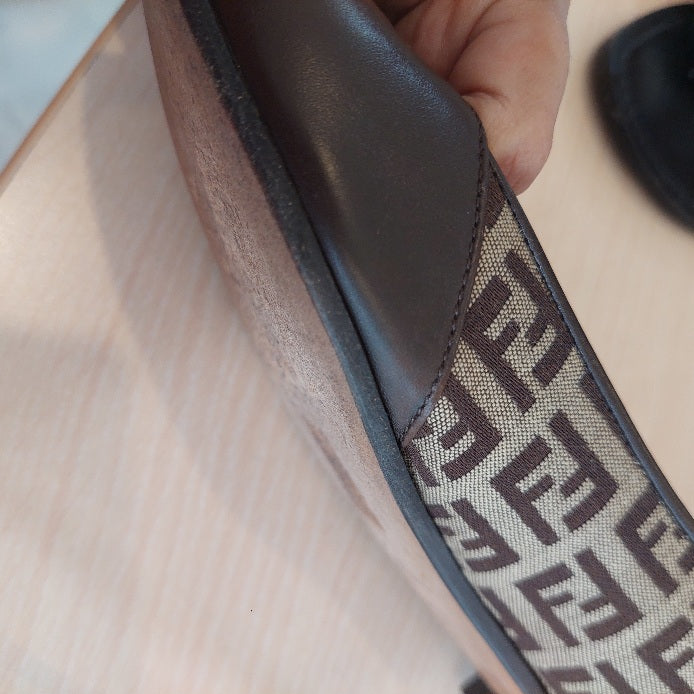 Fendi Brown Zucchino Leather And Canvas Ballet Flats | Pre Loved |