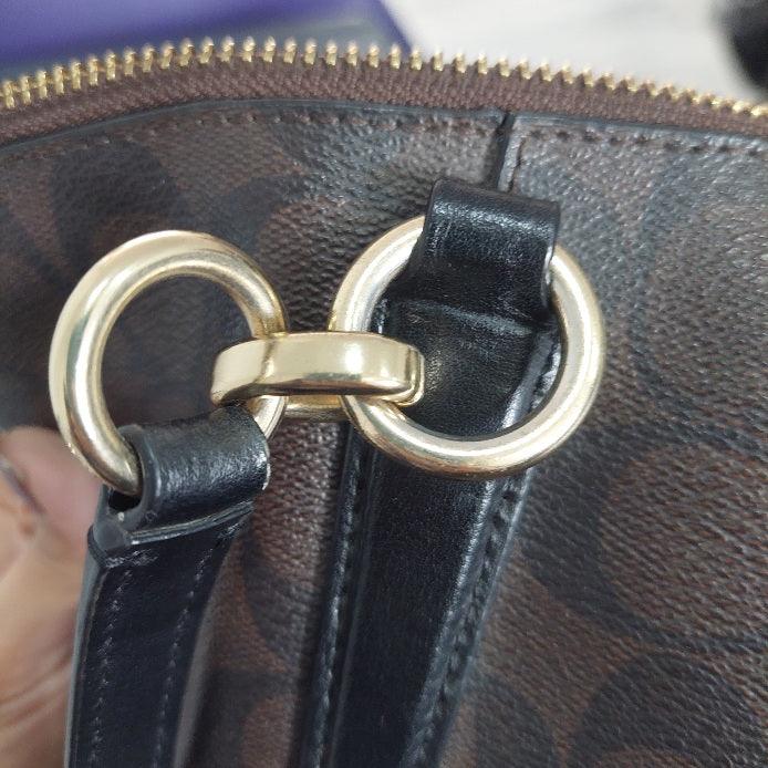 Coach Brown & Black Monogram Signature Coated Canvas Leather Ava Tote Bag | Pre Loved |