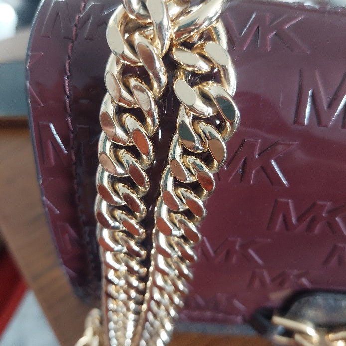 Michael Kors Merlot & Brown Monogram Heather Shoulder Bag | Pre Loved |