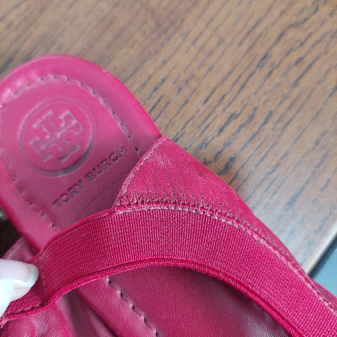 Tory Burch Red Leather 'Jolie' Slingback Flats | Pre Loved |