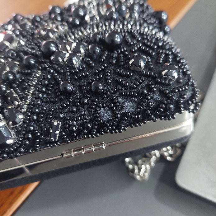 Splash Black Embellished Satin Clutch | Brand New |
