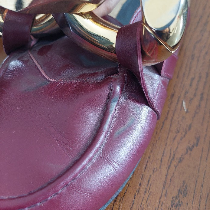 JW Anderson Maroon Chain Loafer Leather Mules | Pre Loved |