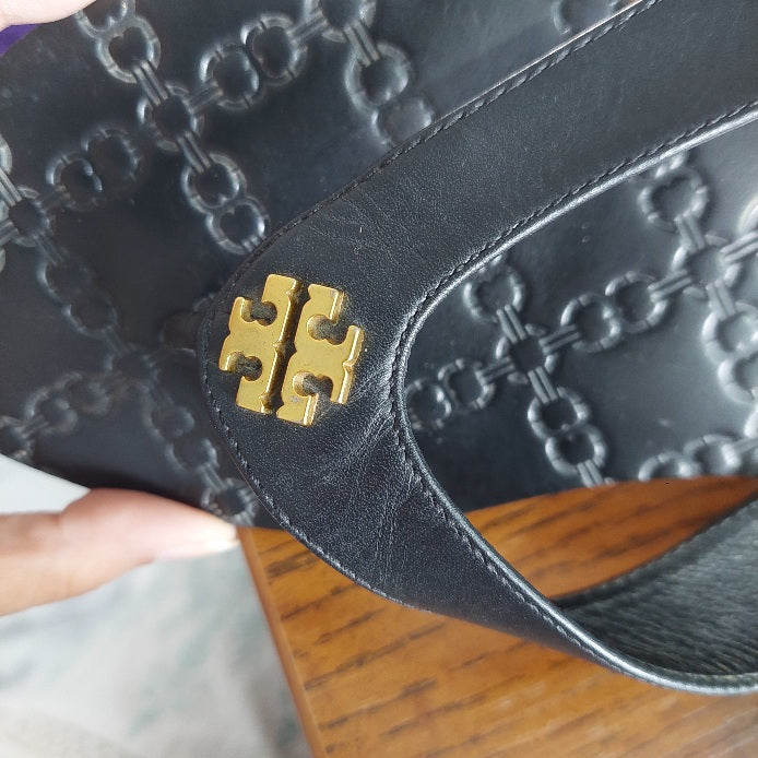 Tory Burch Black Leather Monroe Thong Sandals | Pre Loved |