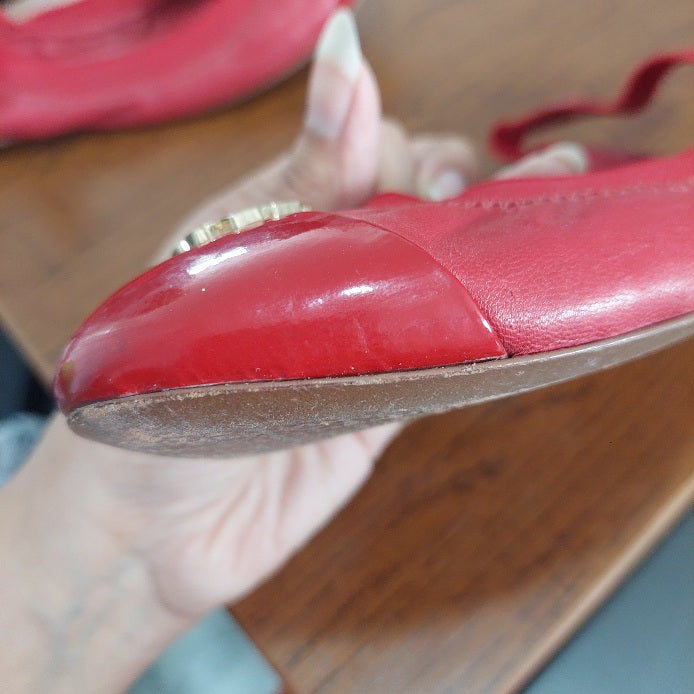 Tory Burch Red Leather 'Jolie' Slingback Flats | Pre Loved |