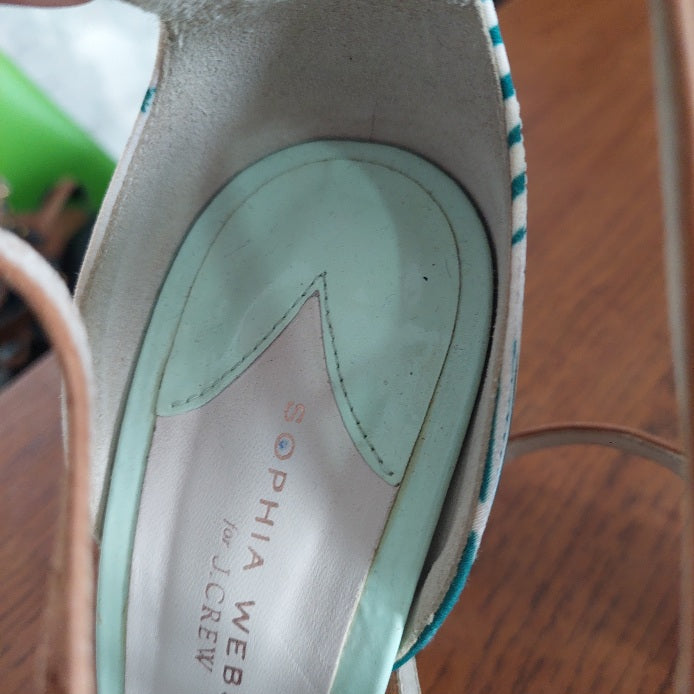 Sophia Webster For J.Crew Tropical Fabric Ankle Strap Heeled Sandals | Pre Loved |