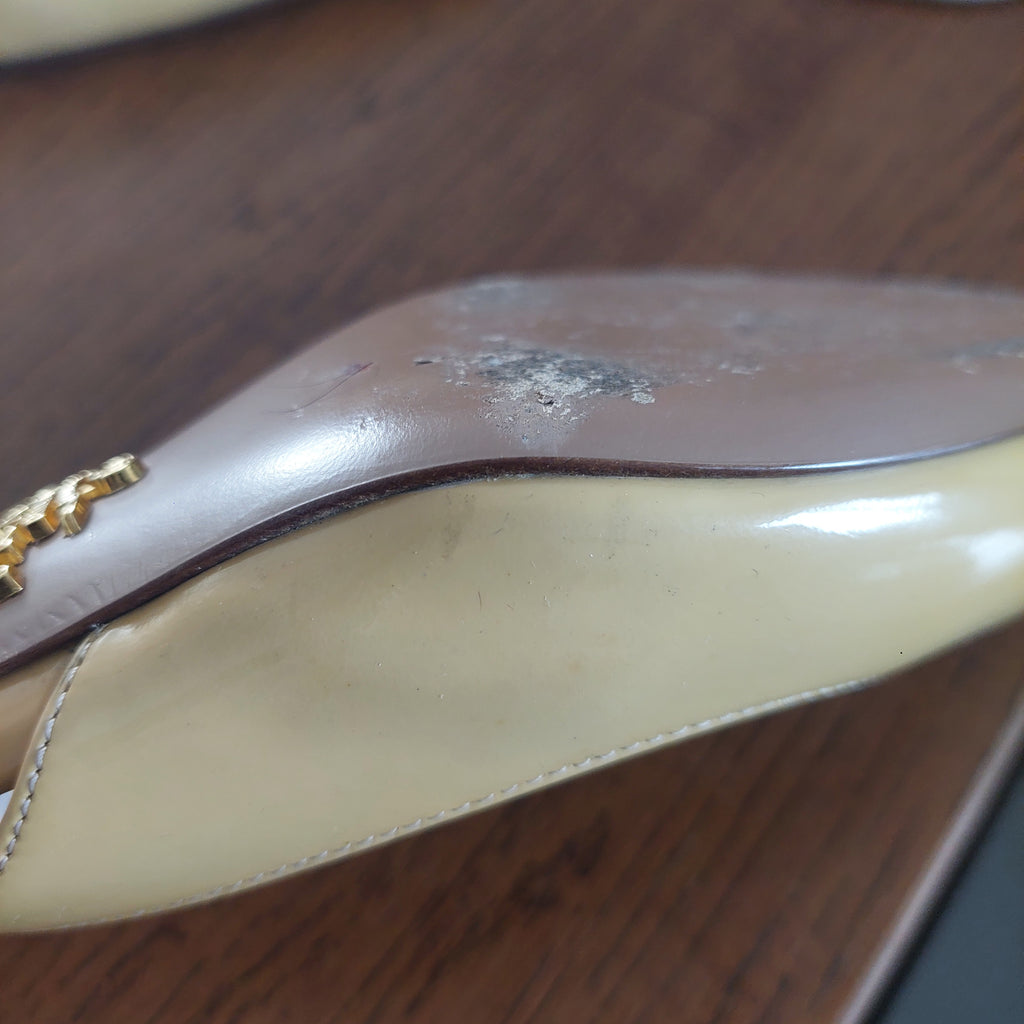 Prada Beige Patent Leather Pointed Kitten Heels | Pre Loved |