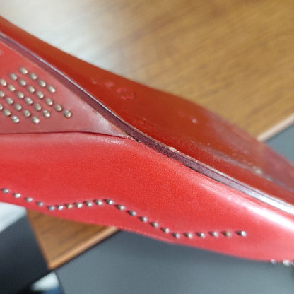 Bruno Magli Red Leather Peep Toe Studded Slingback Wedges | Pre Loved |