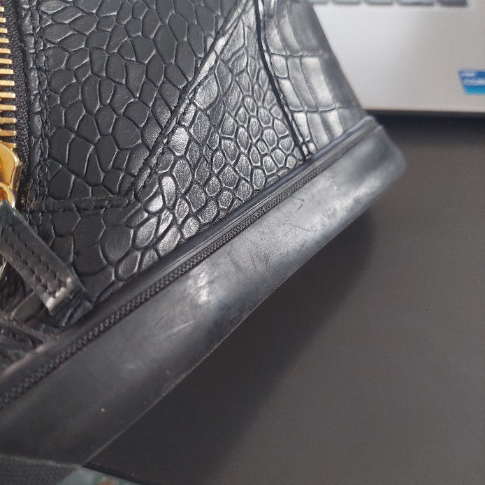 Giuseppe Zanotti Black Crocodile Embossed Leather Lorenz Wedges | Pre Loved |