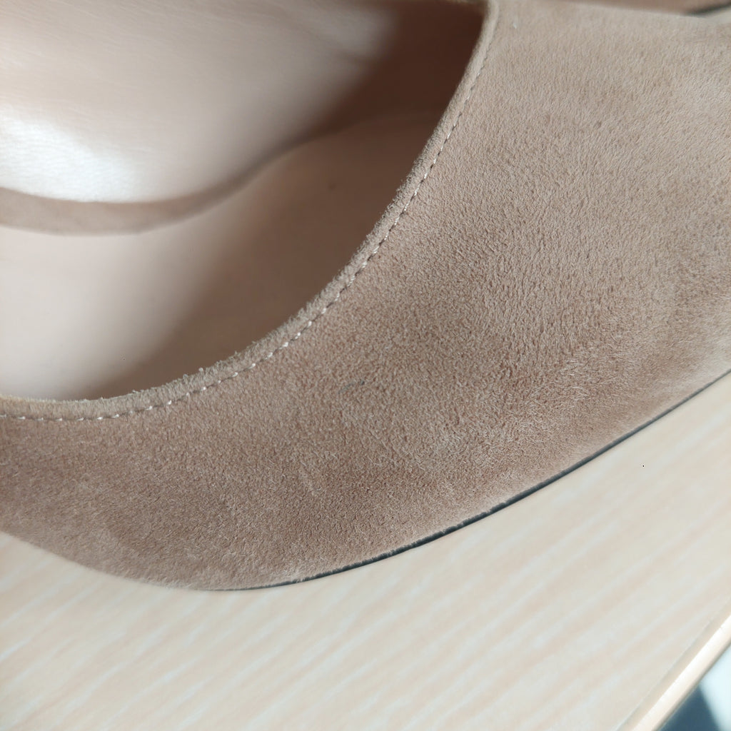 Giorgio Armani Nude Suede Asymmetrical Top Line Court Shoes | Pre Loved |