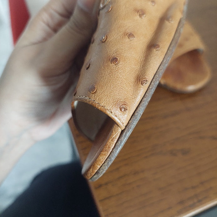 Prada Brown Ostrich Leather Slide Mules | Pre Loved |