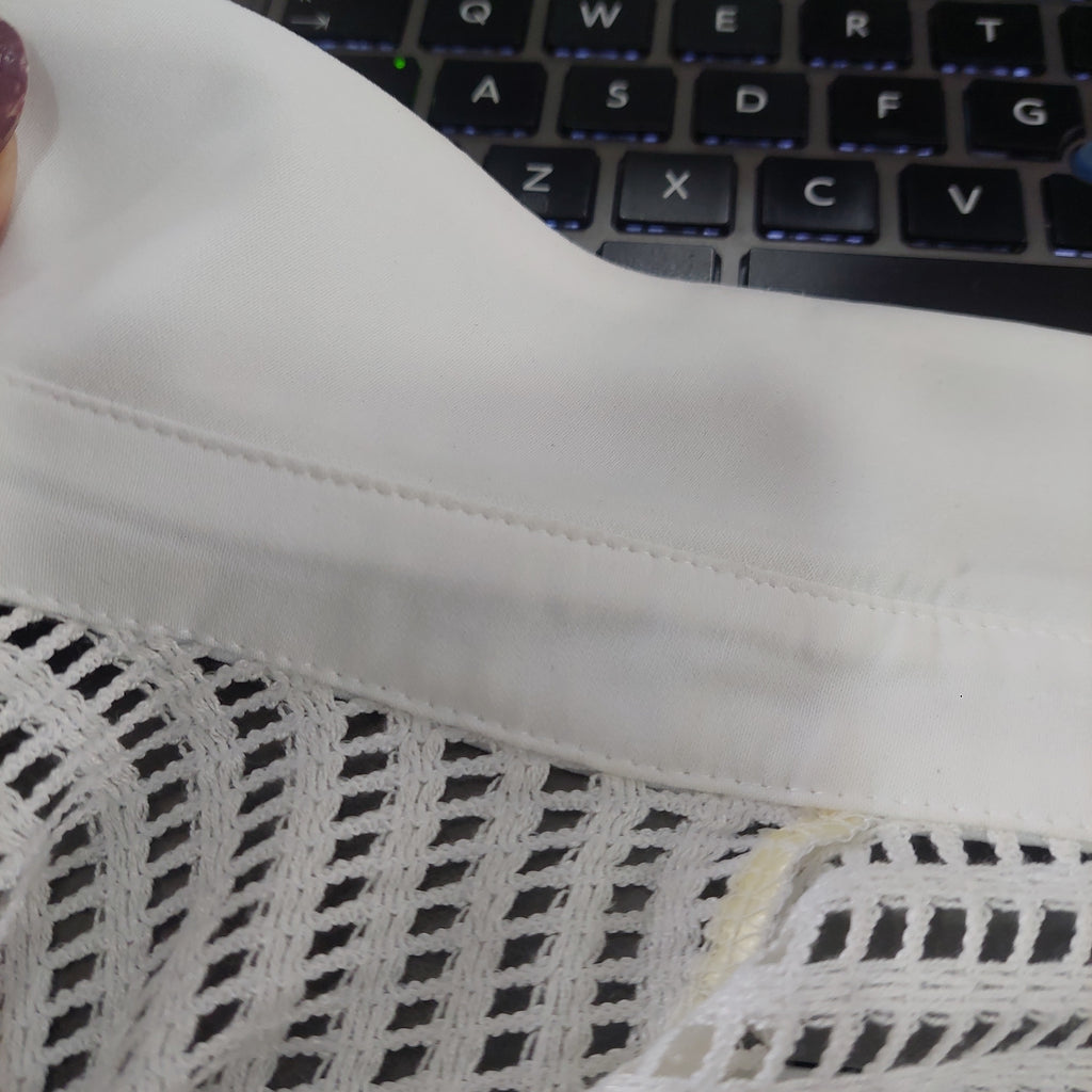 Forever 21 White Button Down Checkered Mesh Detail Tunic | Pre Loved |