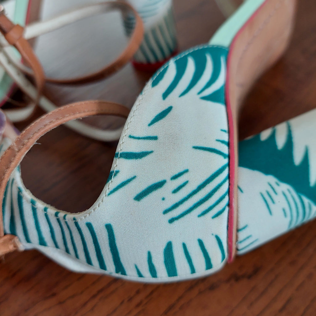 Sophia Webster For J.Crew Tropical Fabric Ankle Strap Heeled Sandals | Pre Loved |