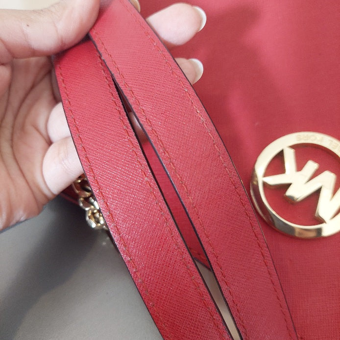 Michael Kors Red Jet Set Travel Large Chain Shoulder Tote Bag | Pre Loved |