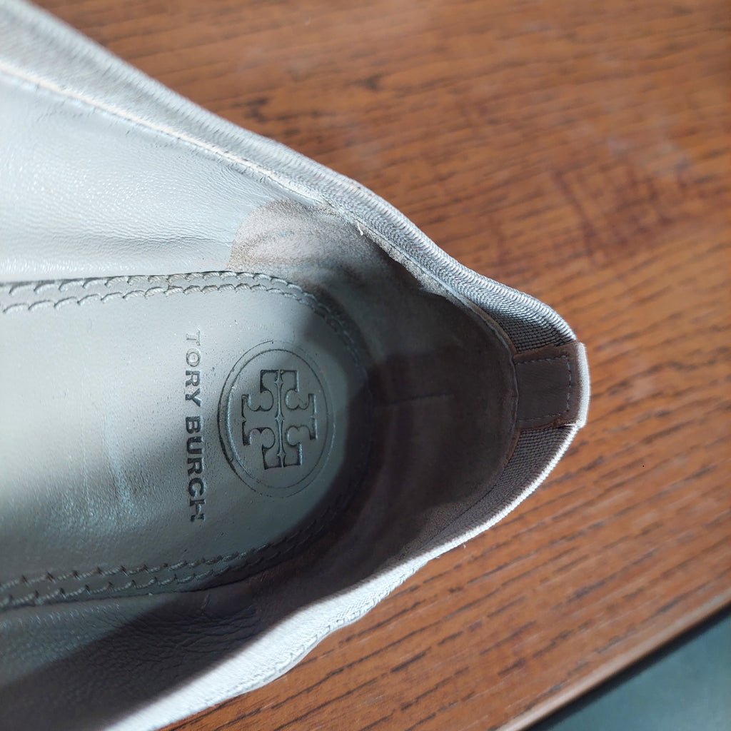 Tory Burch Grey Leather Two-Toned Jolie Ballet Flats | Pre Loved |