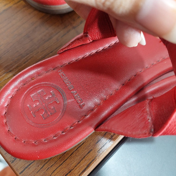 Tory Burch Red Leather 'Jolie' Slingback Flats | Pre Loved |