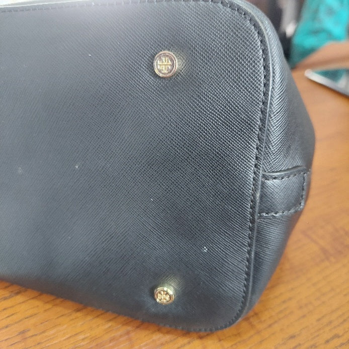 Tory Burch Black Dome Leather Satchel Bag | Pre Loved |