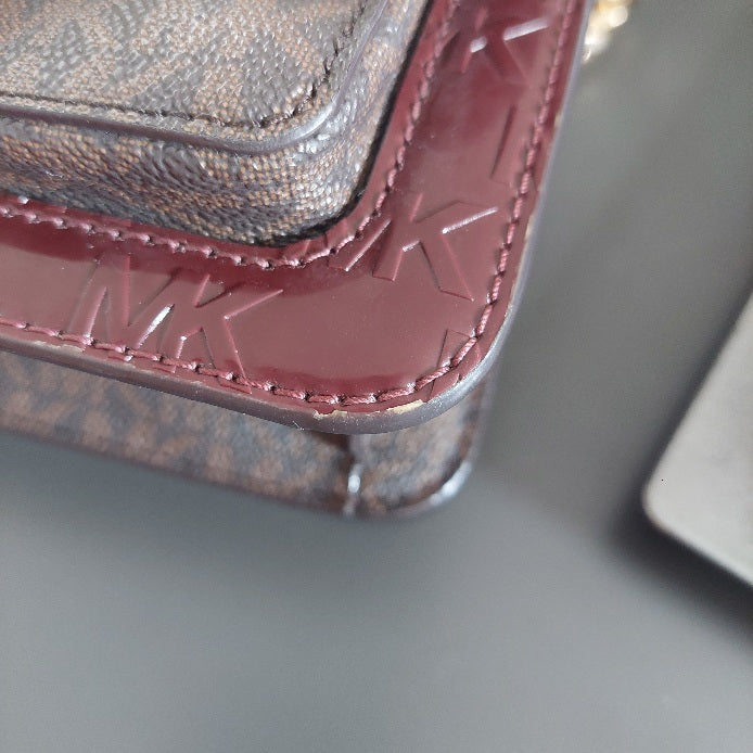 Michael Kors Merlot & Brown Monogram Heather Shoulder Bag | Pre Loved |