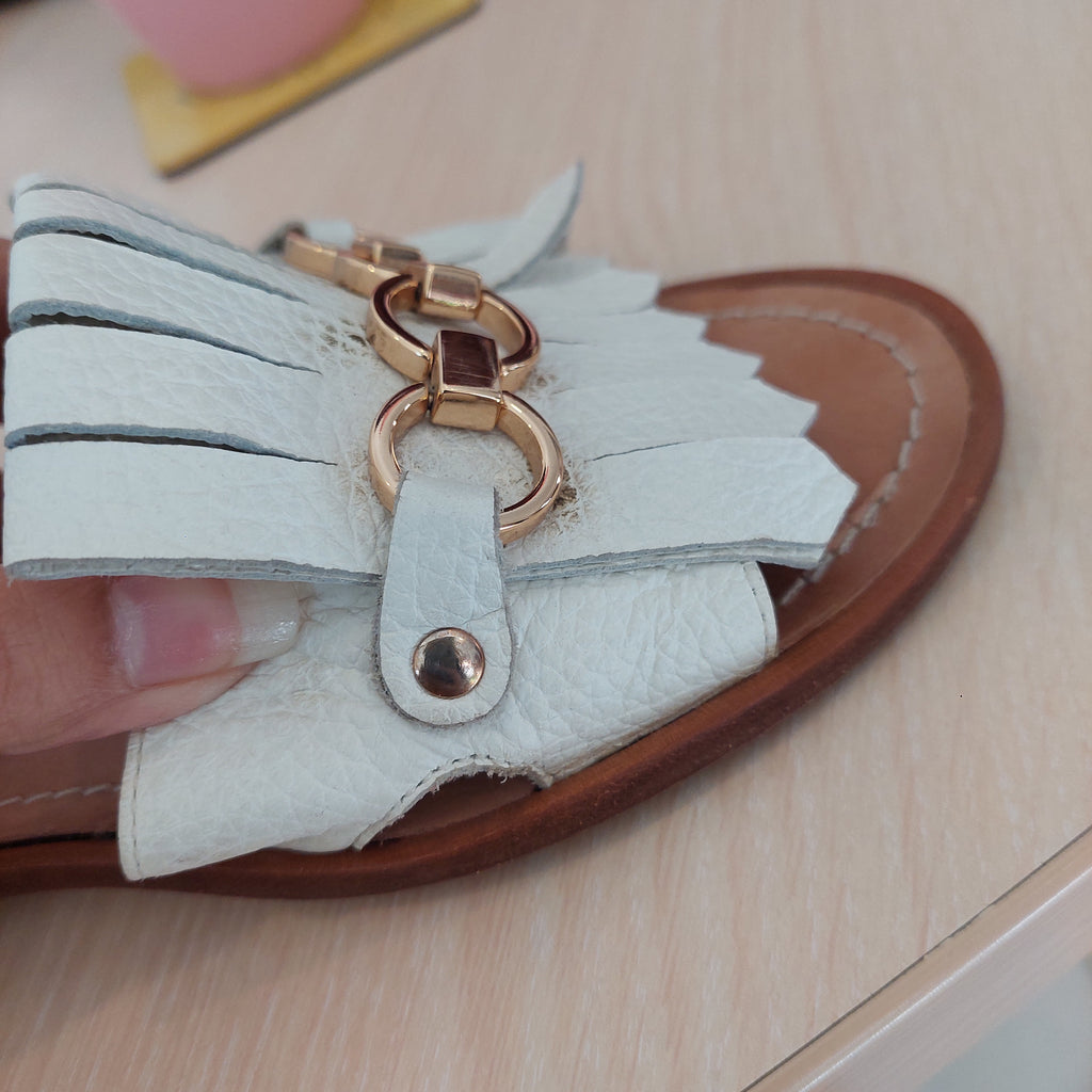 Kate Spade White Brie Leather Fringe Slide Sandals | Pre Loved |