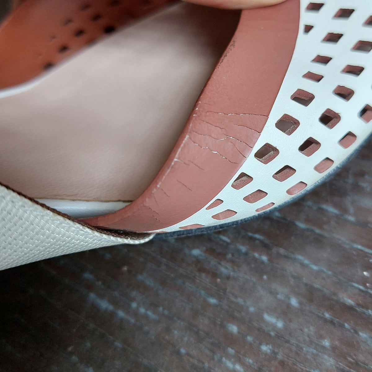 Fendi White/Brown Perforated Leather and Fabric Colibri Slingback Pumps | Pre Loved |