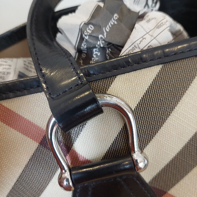 Burberry Beige/Black Nova Check Coated Canvas and Patent Leather Tote Bag | Pre Loved |