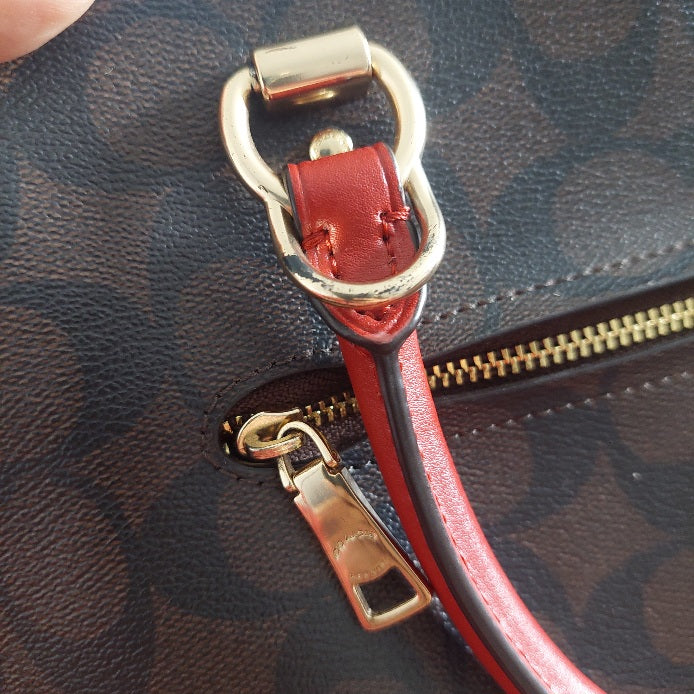 Coach Brown/Red Canvas & Leather Katy Signature Dome Satchel Bag | Pre Loved |