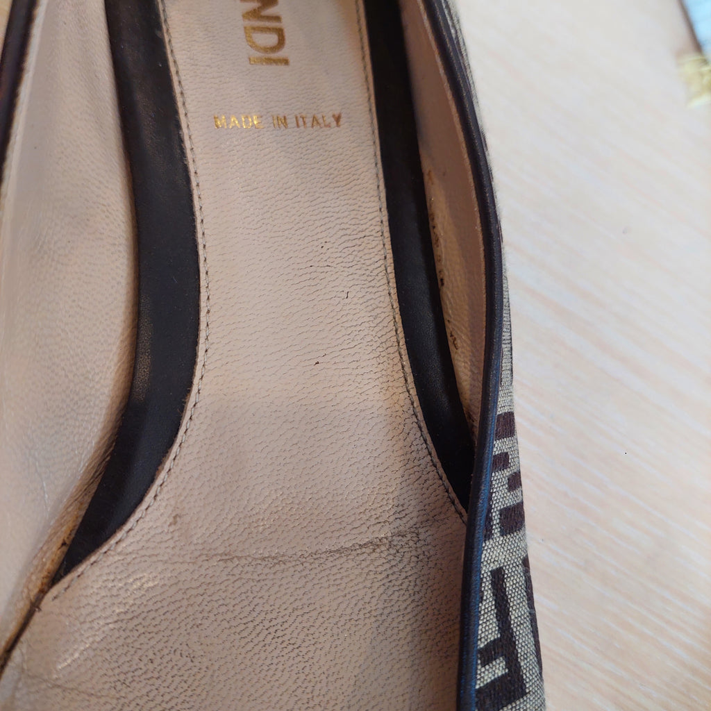 Fendi Brown Zucchino Leather And Canvas Ballet Flats | Pre Loved |