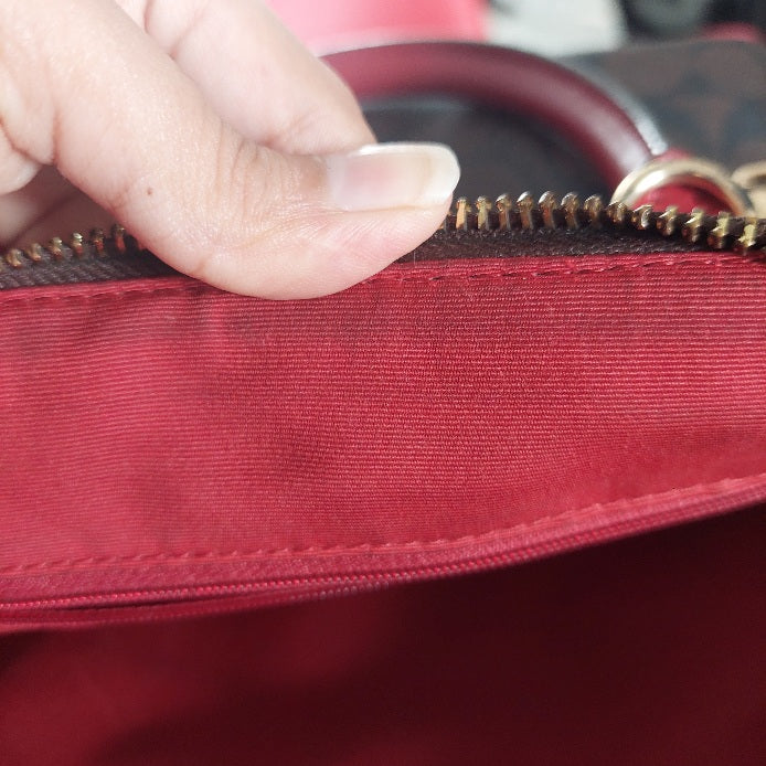 Coach Brown/Red Canvas & Leather Katy Signature Dome Satchel Bag | Pre Loved |