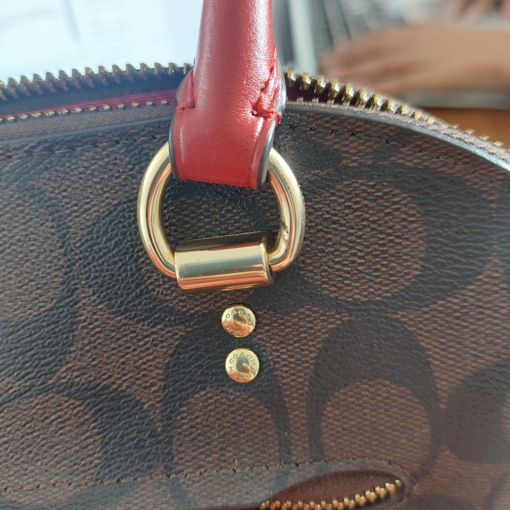 Coach Brown/Red Canvas & Leather Katy Signature Dome Satchel Bag | Pre Loved |
