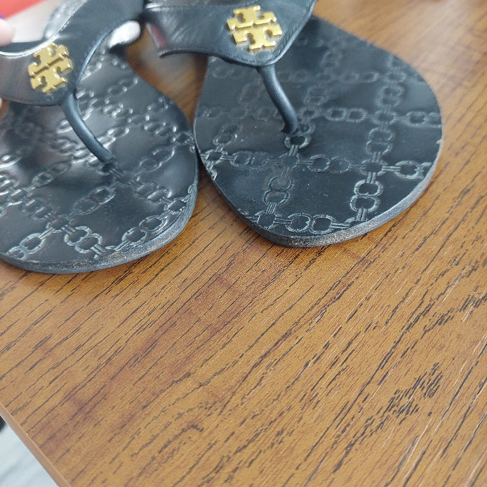 Tory Burch Black Leather Monroe Thong Sandals | Pre Loved |