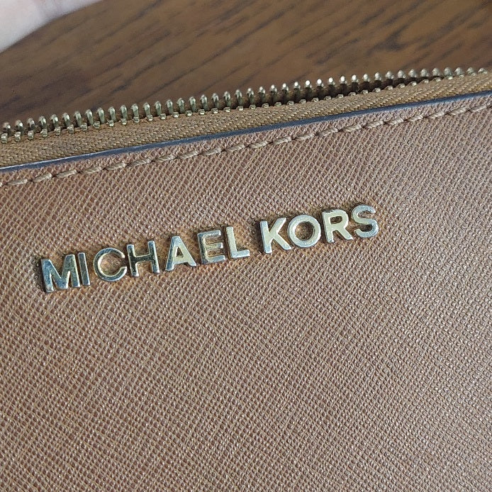Michael Kors Tan Saffiano Leather Zip-Around Wallet | Pre Loved |