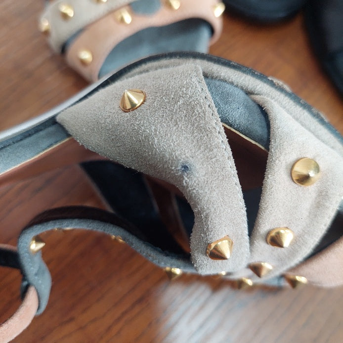 Gucci Multicolor Suede Studded Ankle Strap Sandals | Pre Loved |