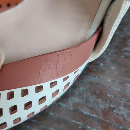 Fendi White/Brown Perforated Leather and Fabric Colibri Slingback Pumps | Pre Loved |