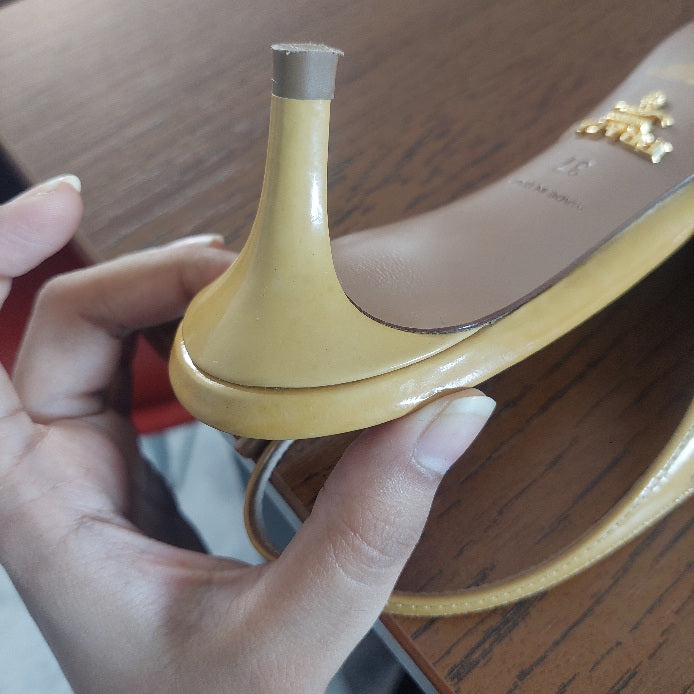 Prada Beige Patent Leather Pointed Kitten Heels | Pre Loved |