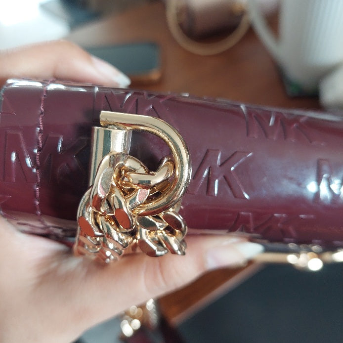 Michael Kors Merlot & Brown Monogram Heather Shoulder Bag | Pre Loved |