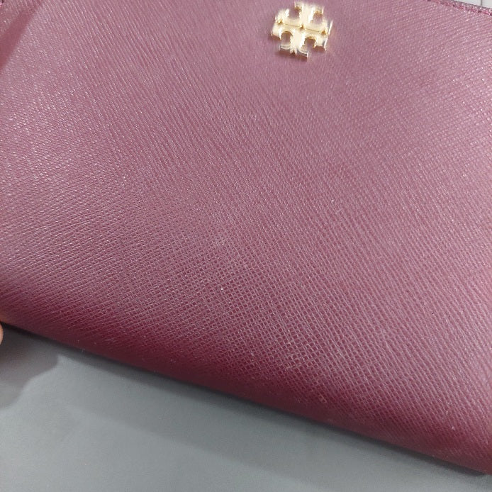 Tory Burch Burgundy Leather Zip-Around Wallet | Pre Loved |