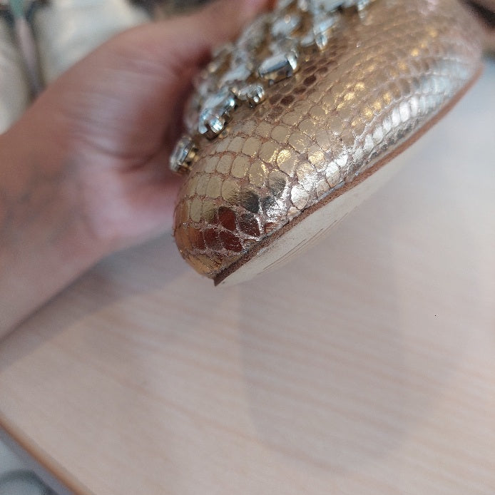 Michael Kors Gold Edie Metallic Nickel Jeweled Leather Sandals | Gently Used |