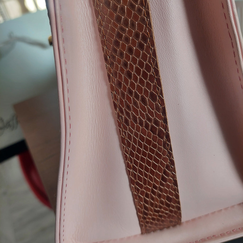 Jafferjees Pink & Brown Snake Print Leather Top Handle Satchel Bag | Gently Used |