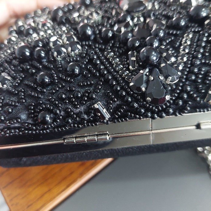 Splash Black Embellished Satin Clutch | Brand New |
