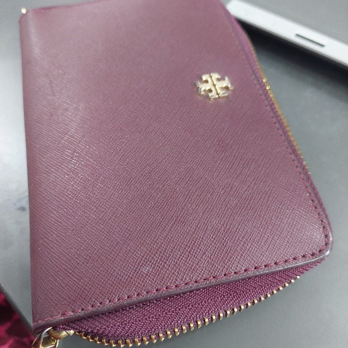 Tory Burch Burgundy Leather Zip-Around Wallet | Pre Loved |