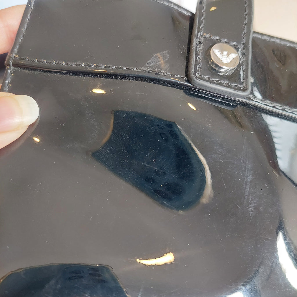 Armani Jeans Black Patent Leatherette Handbag | Pre Loved |