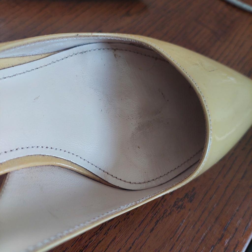 Prada Beige Patent Leather Pointed Kitten Heels | Pre Loved |