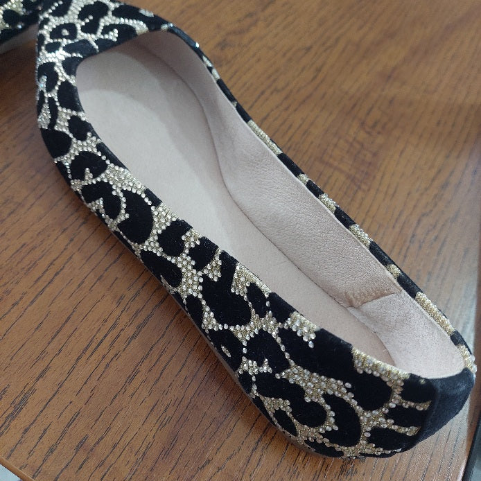 Gianni Binni Black & Gold Rhinestone Suede Ballet Flats | Like New |