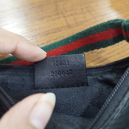 Gucci Black Denim & Leather Web Stripe Shoulder Bag | Pre Loved |
